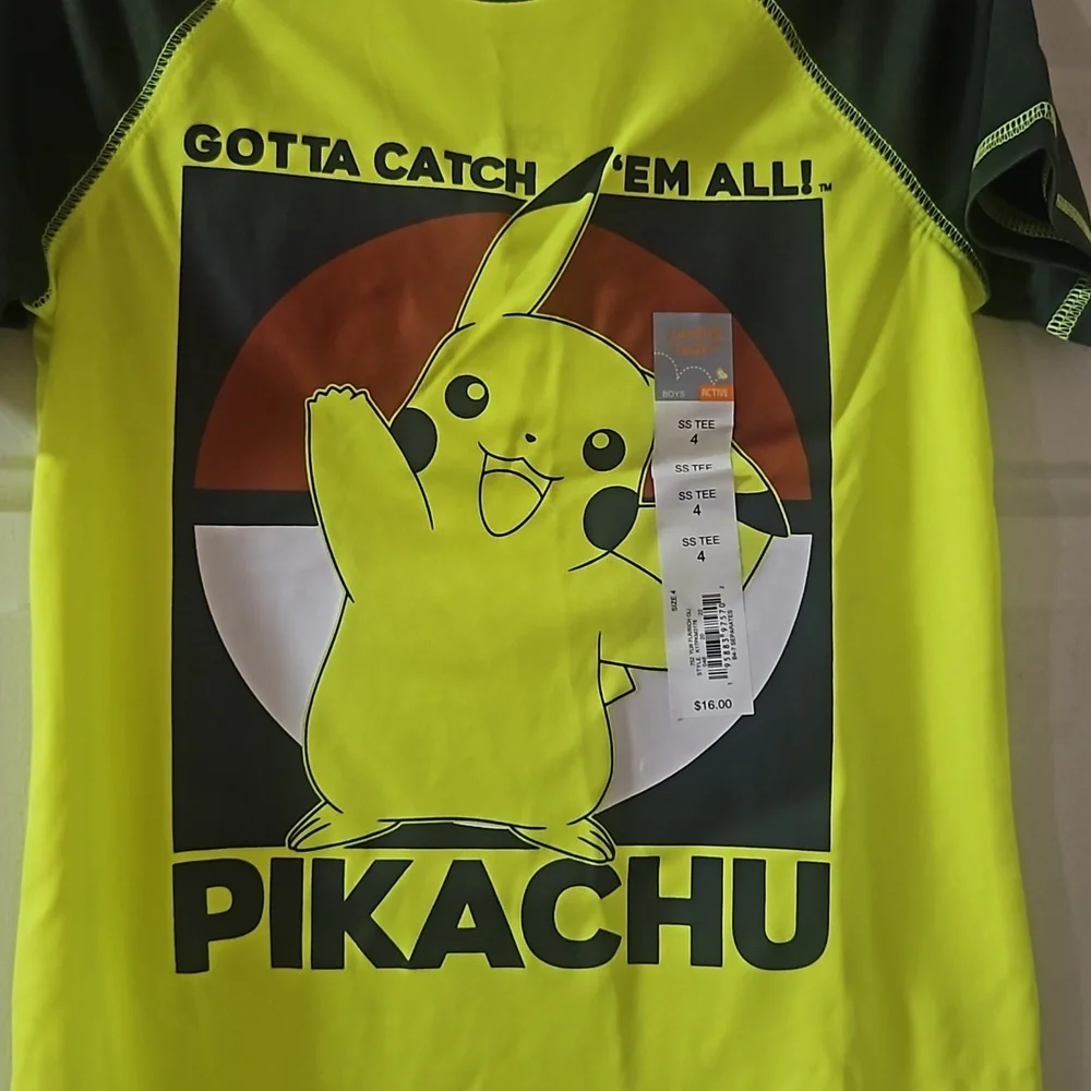 JUMPING BEANS ACTIVE PIKACHU TEE: YELLOW/GREEN: NWT: SIZE 4